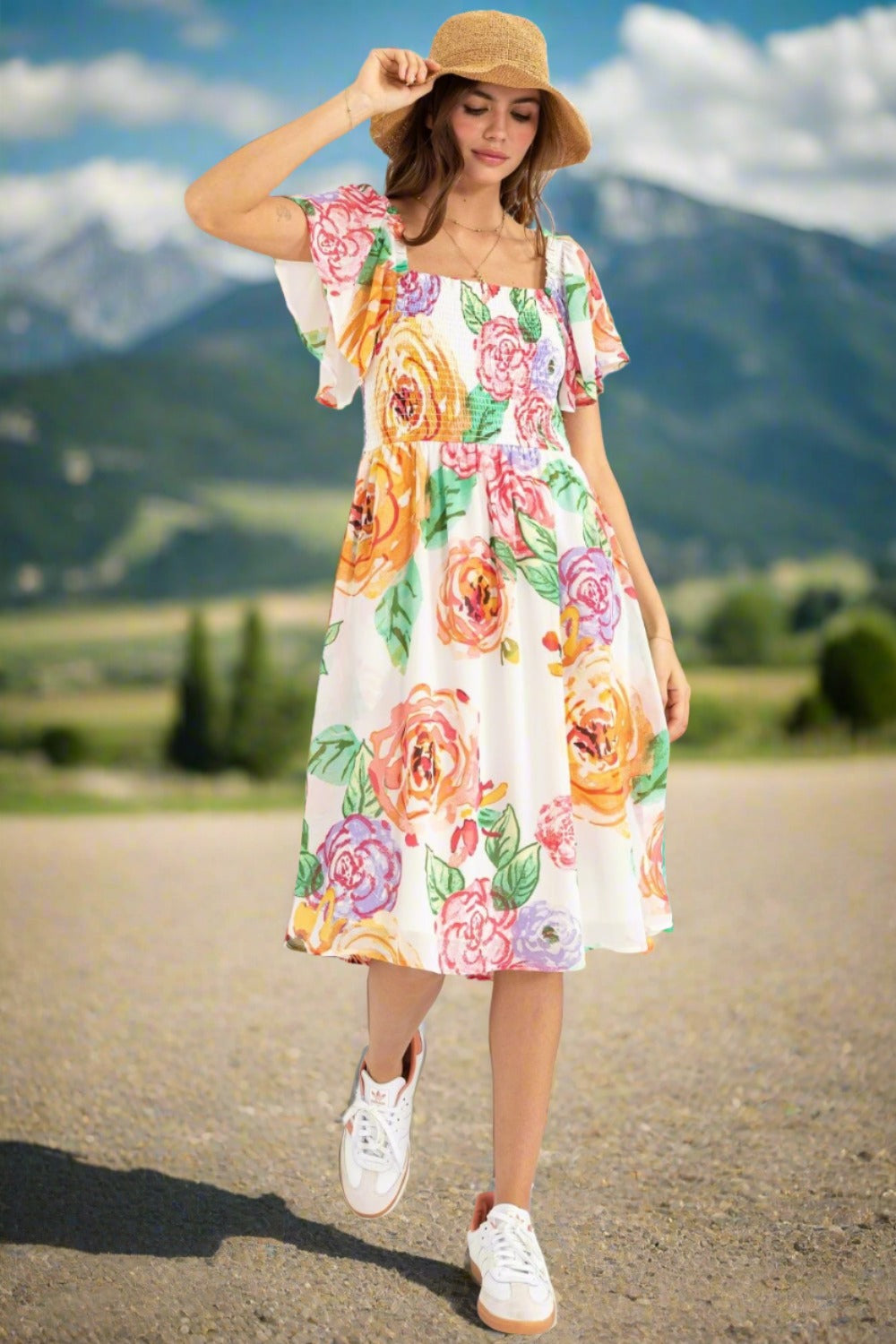 Flutter Sleeve Floral Women's Resort Dress