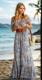 Off-Shoulder Short Sleeve Beach Maxi Dress