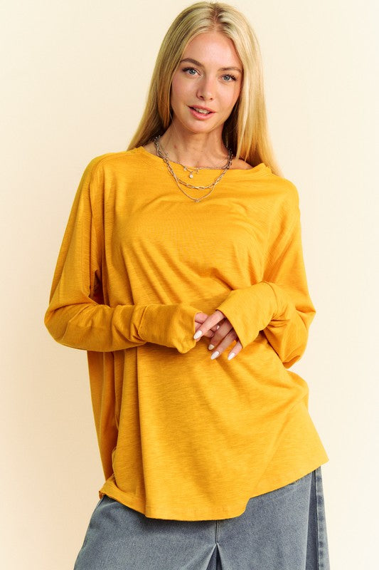 Baggy Boat Neck Long Sleeve T-Shirt