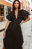 Black Puff Sleeve Midi Resort Dress