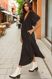 Black Puff Sleeve Midi Resort Dress