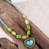 Artisan Handcrafted Legacy Heart Lime Green and Blue Turquoise Golden Pendant Necklace