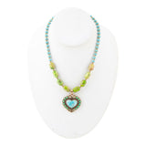 Artisan Handcrafted Legacy Heart Lime Green and Blue Turquoise Golden Pendant Necklace
