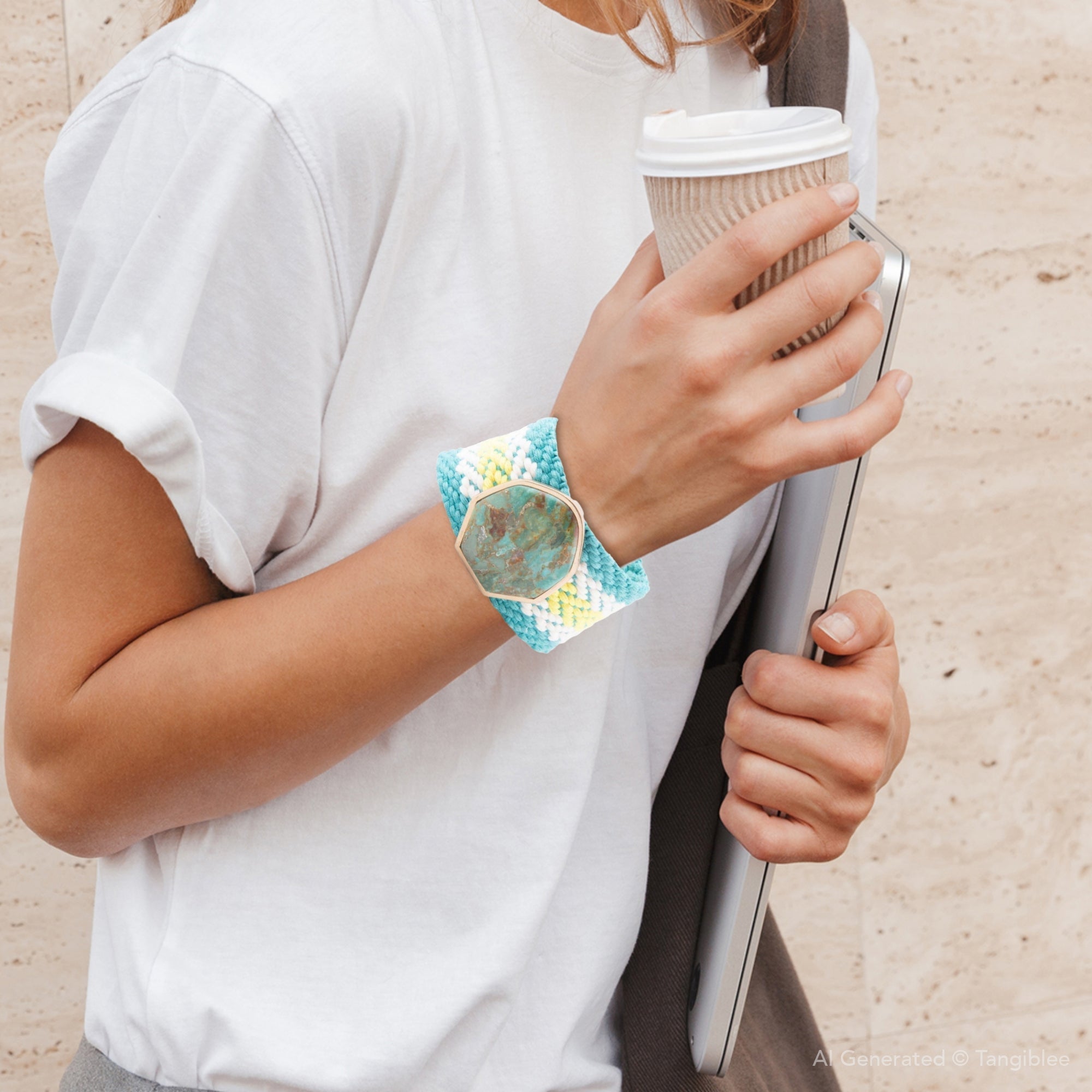 Blue Turquoise Textile Blues Woven Bracelet - Artisan Hand Crafted