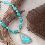 Handcrafted Blue Turquoise Triangle Golden Pendant Necklace