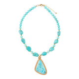 Handcrafted Blue Turquoise Triangle Golden Pendant Necklace