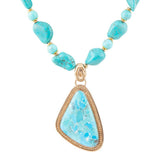 Handcrafted Blue Turquoise Triangle Golden Pendant Necklace