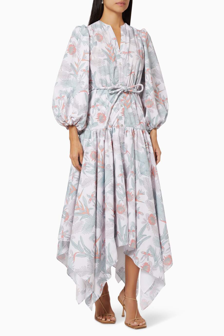 BOCA DULCE Maxi DRESS IN JARDIN TROPICAL BLANCO