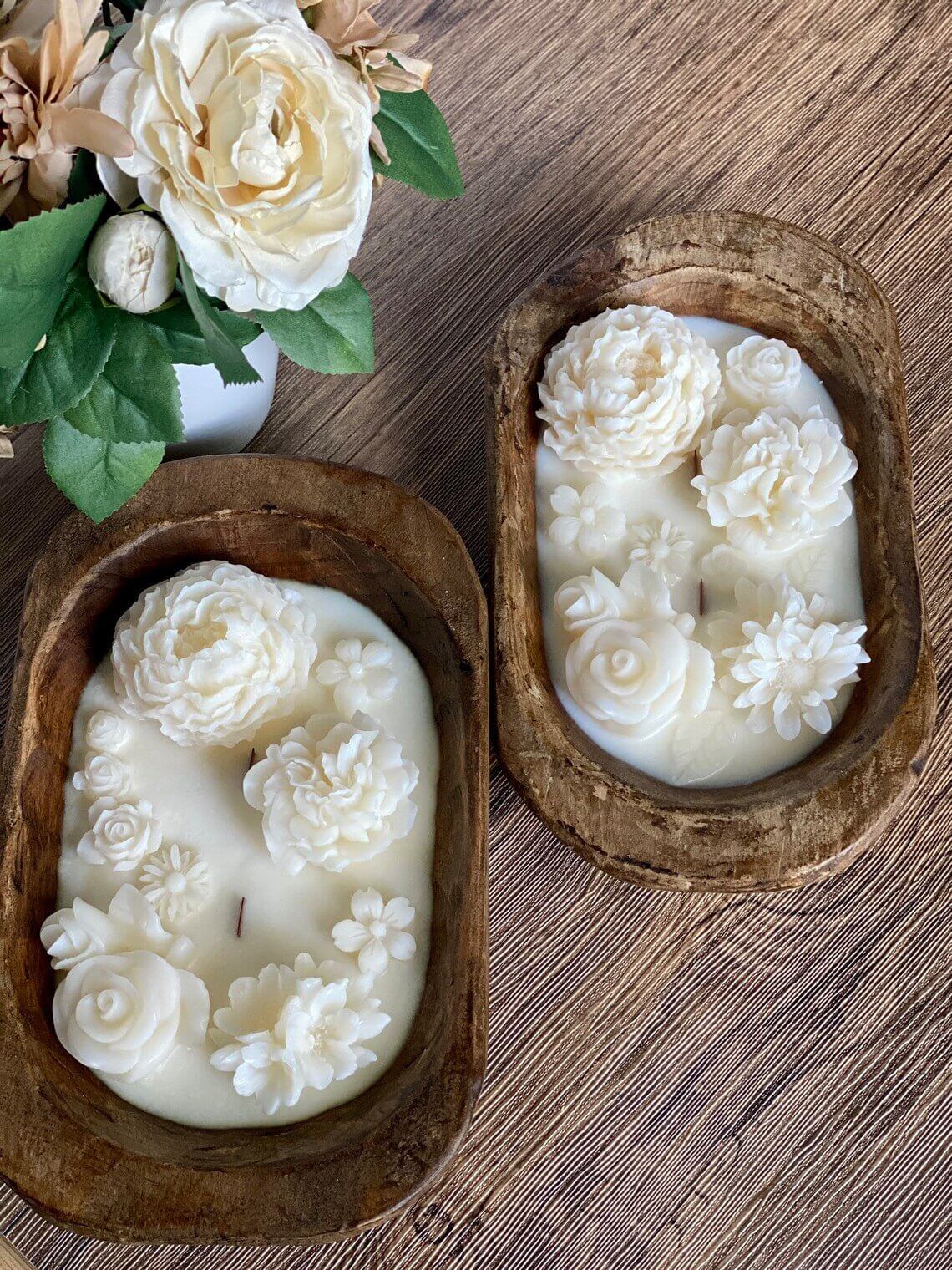 Hand Carved Bowl Botanical Garden Bowl Candle | Hand Poured Candle