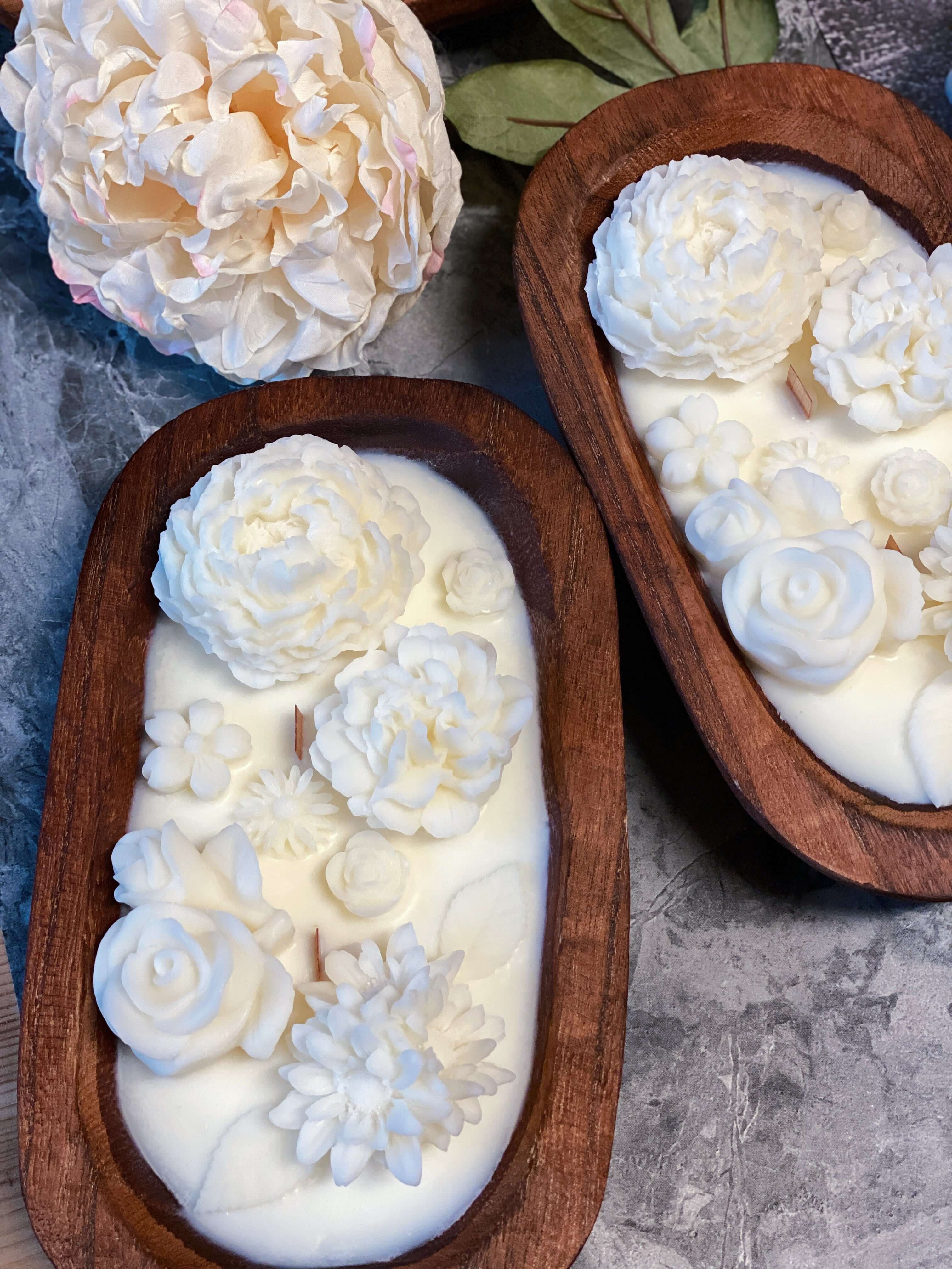 Hand Carved Bowl Botanical Garden Bowl Candle | Hand Poured Candle
