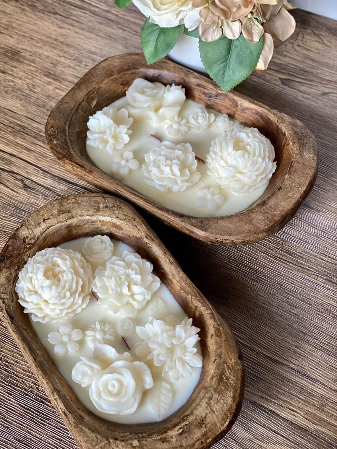 Hand Carved Bowl Botanical Garden Bowl Candle | Hand Poured Candle