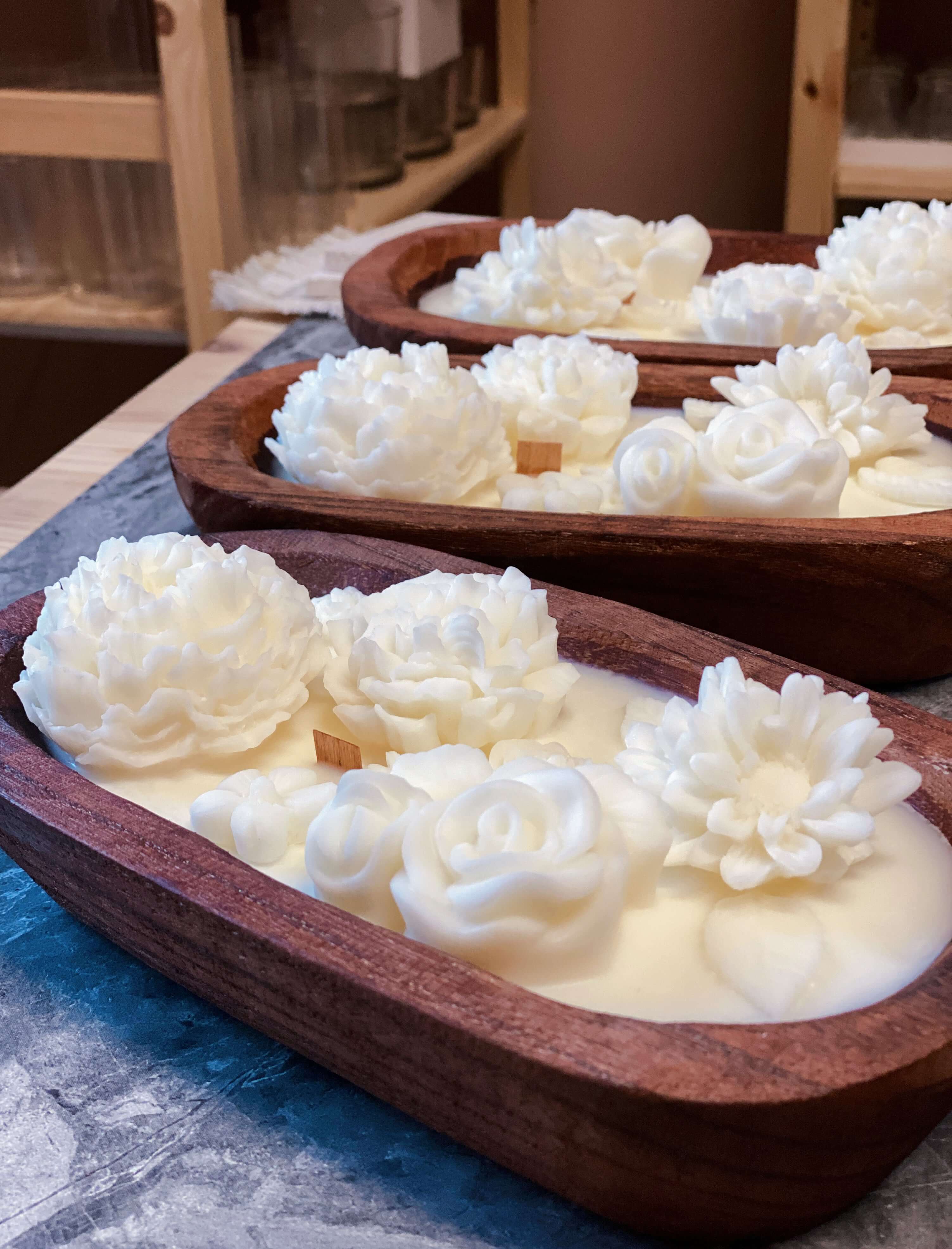 Hand Carved Bowl Botanical Garden Bowl Candle | Hand Poured Candle