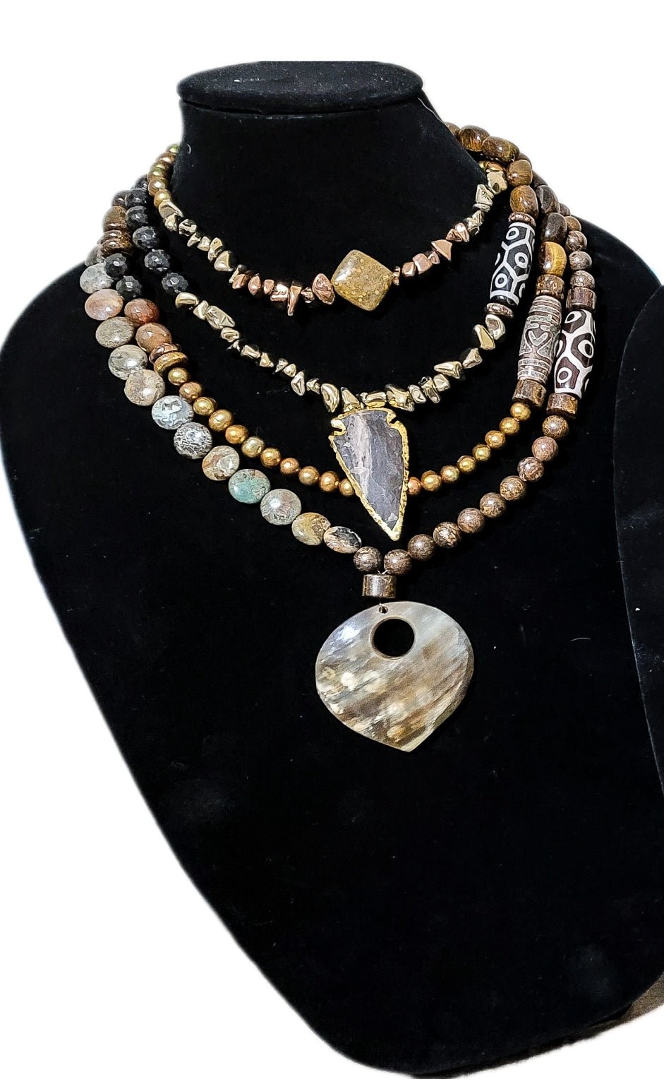 Artisan "Brown Baby" Natural Jasper and Pearl Layered Necklace