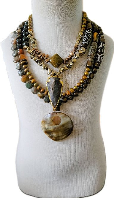 Artisan "Brown Baby" Natural Jasper and Pearl Layered Necklace