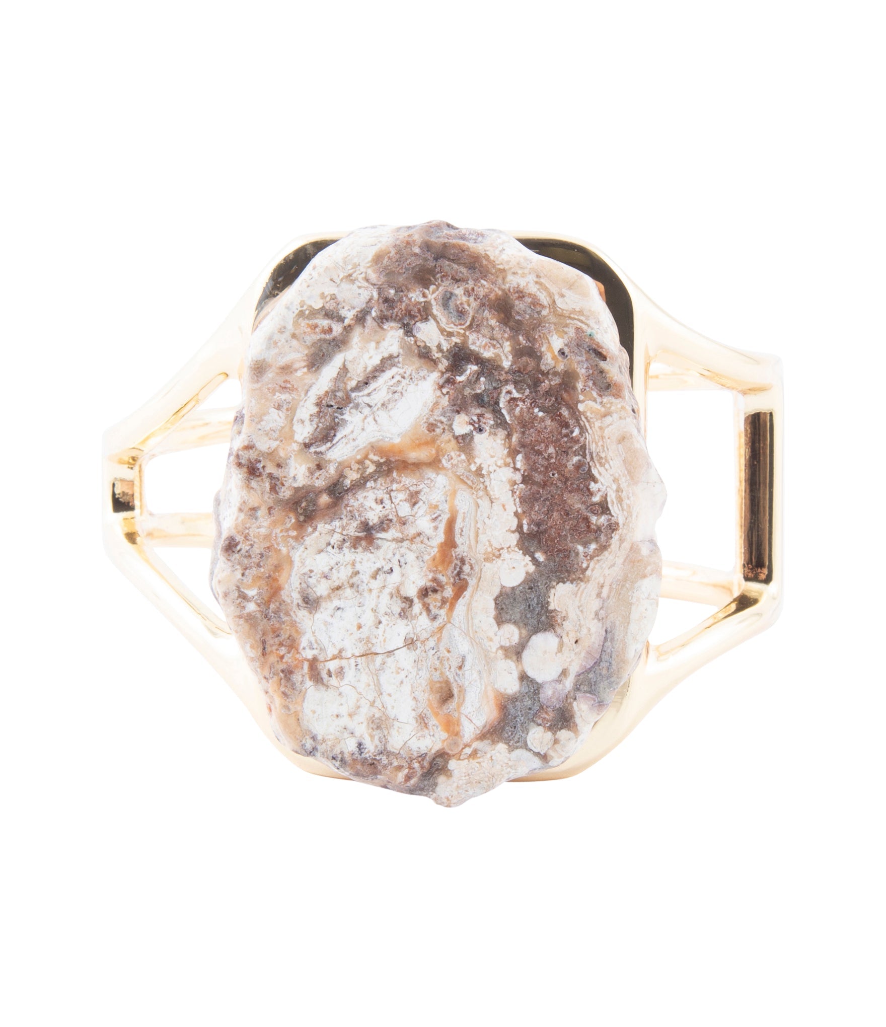 Handcrafted with Care - Brown Ocean Jasper Slab Golden Cuff Bracelet
