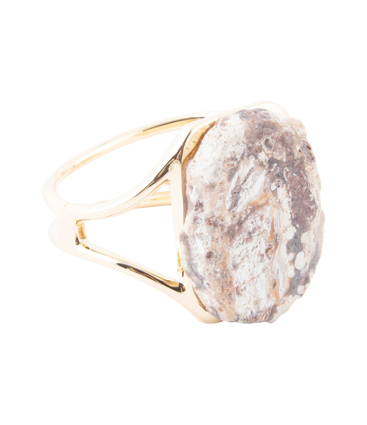 Handcrafted with Care - Brown Ocean Jasper Slab Golden Cuff Bracelet
