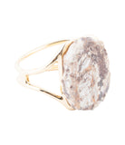 Handcrafted with Care - Brown Ocean Jasper Slab Golden Cuff Bracelet