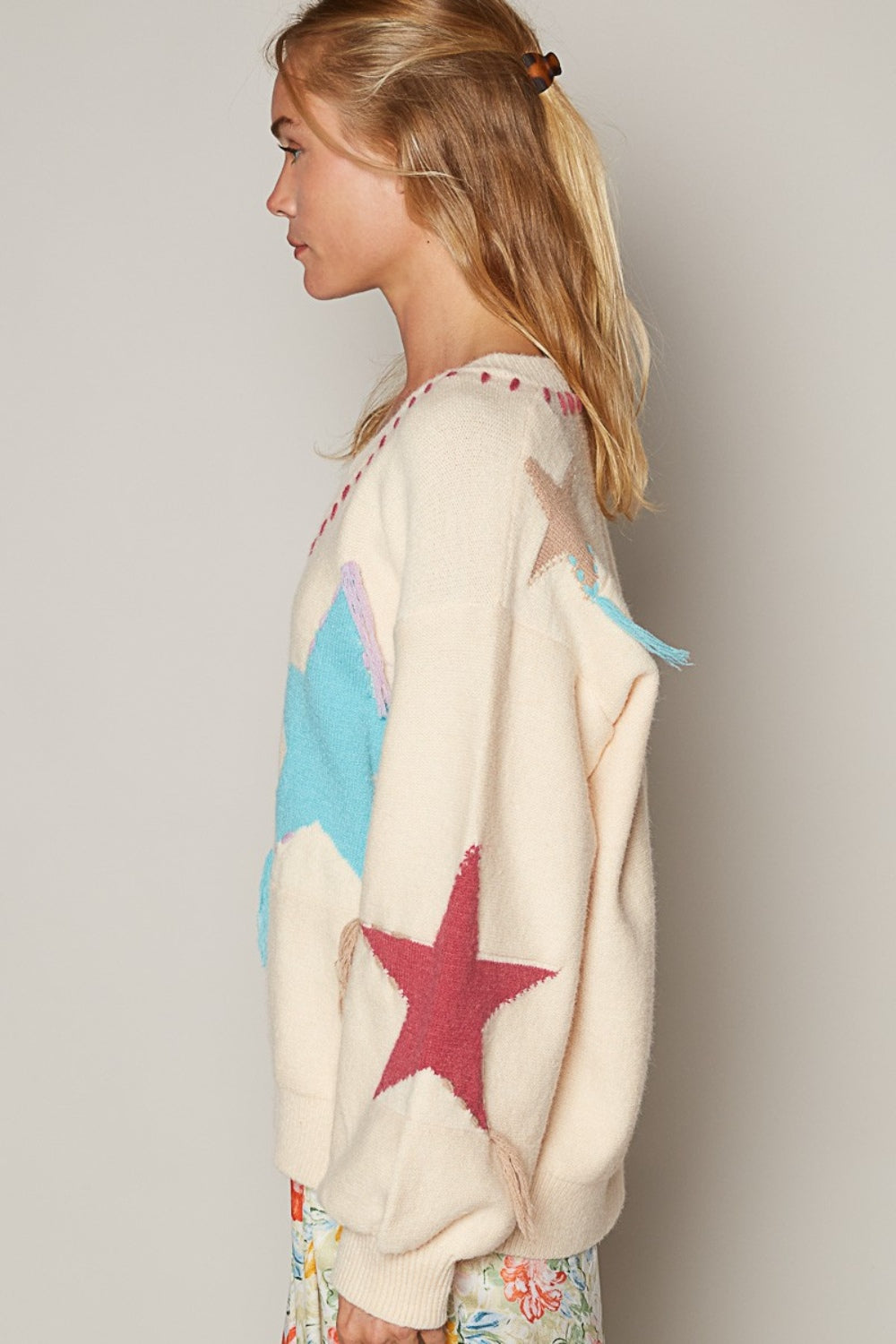 Long Sleeve Star Fringe Beach Sweater