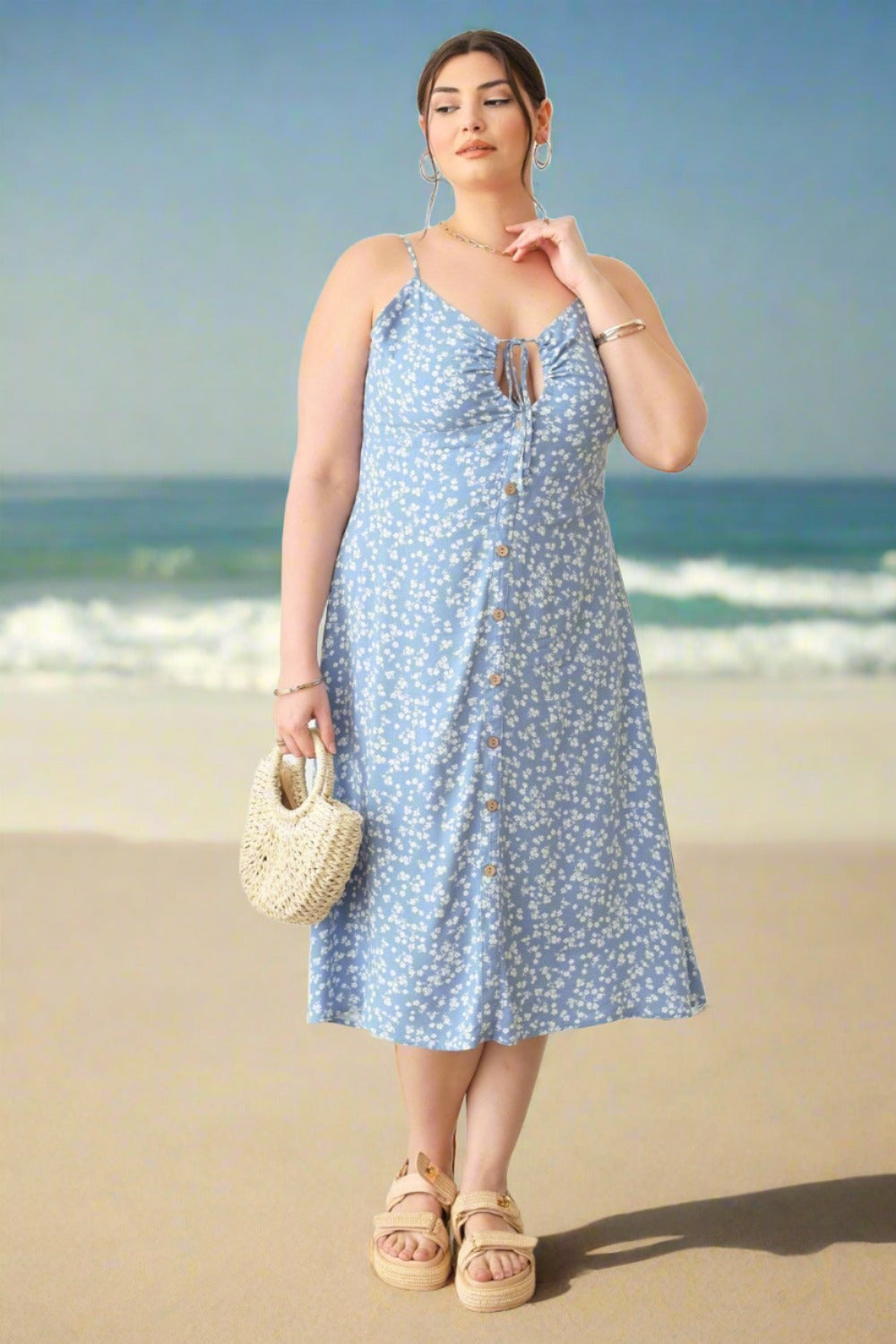 Plus Size Floral Spaghetti Strap Cami Summer Dress