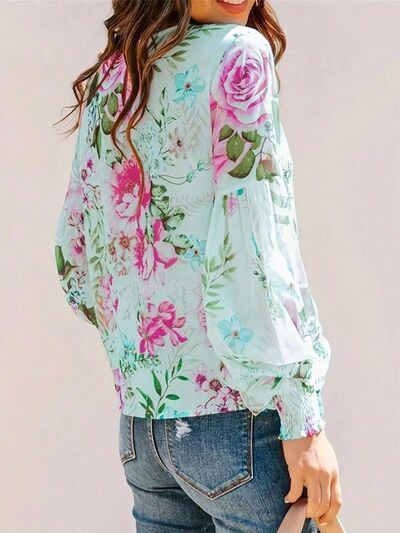 Floral Lantern Sleeve Summer Blouse