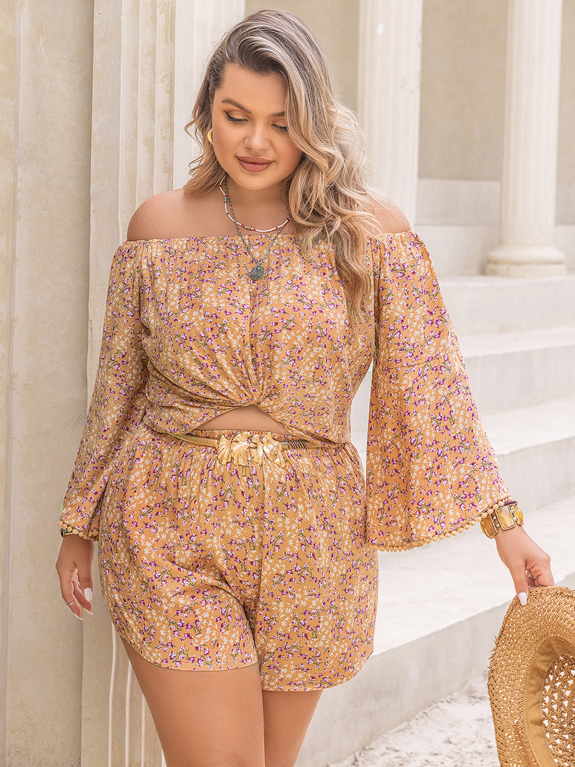 Plus Size Off-Shoulder Summer Top and Shorts Set