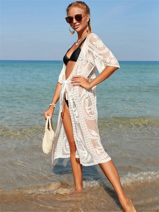 Lace Half Sleeve Beach Cover Up