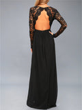 Lace Detail Backless Evening Gown