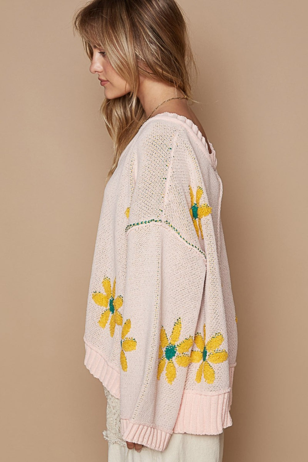 Big Floral Pattern Chenille Boho Sweater