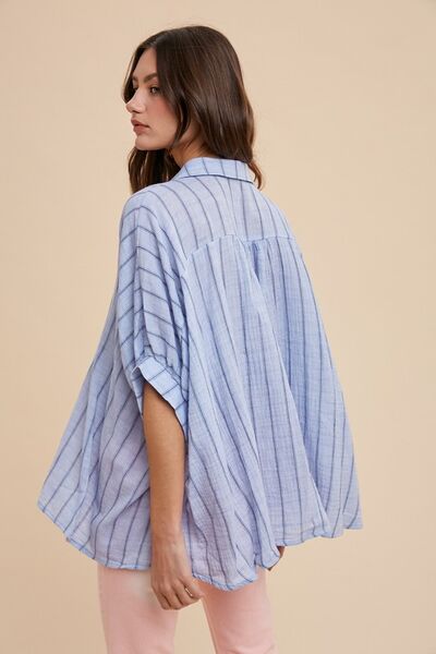 Striped Button Up Half Sleeve Beach Shirt