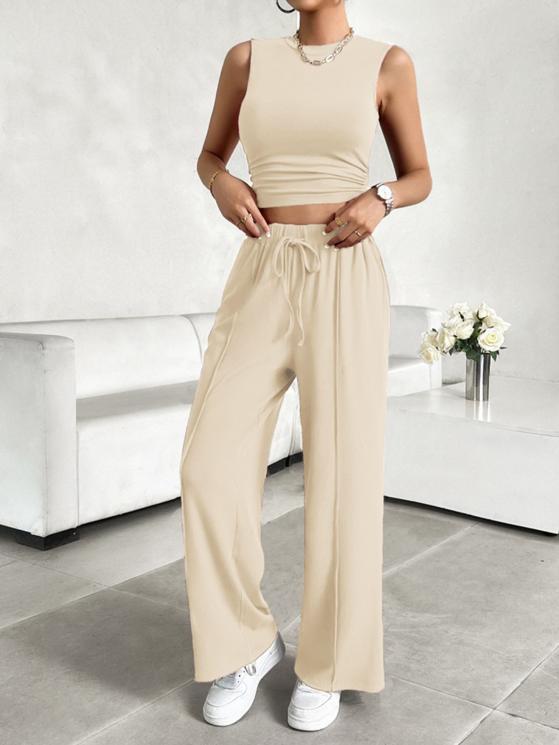 Sleeveless Top and Drawstring Resort Pants Set