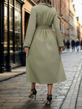 Half Button Long Sleeve Midi Dress