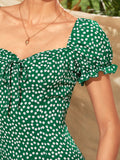 Slim Fit Floral Green Cap Sleeve Midi Summer Dress