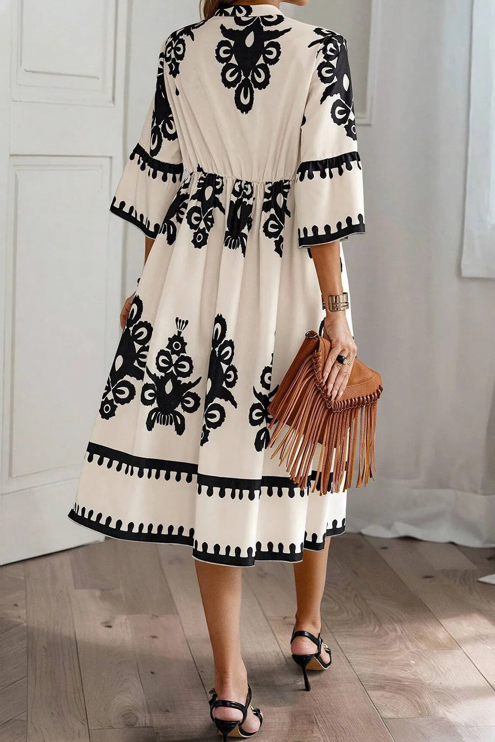 Printed Half Sleeve Midi Dress