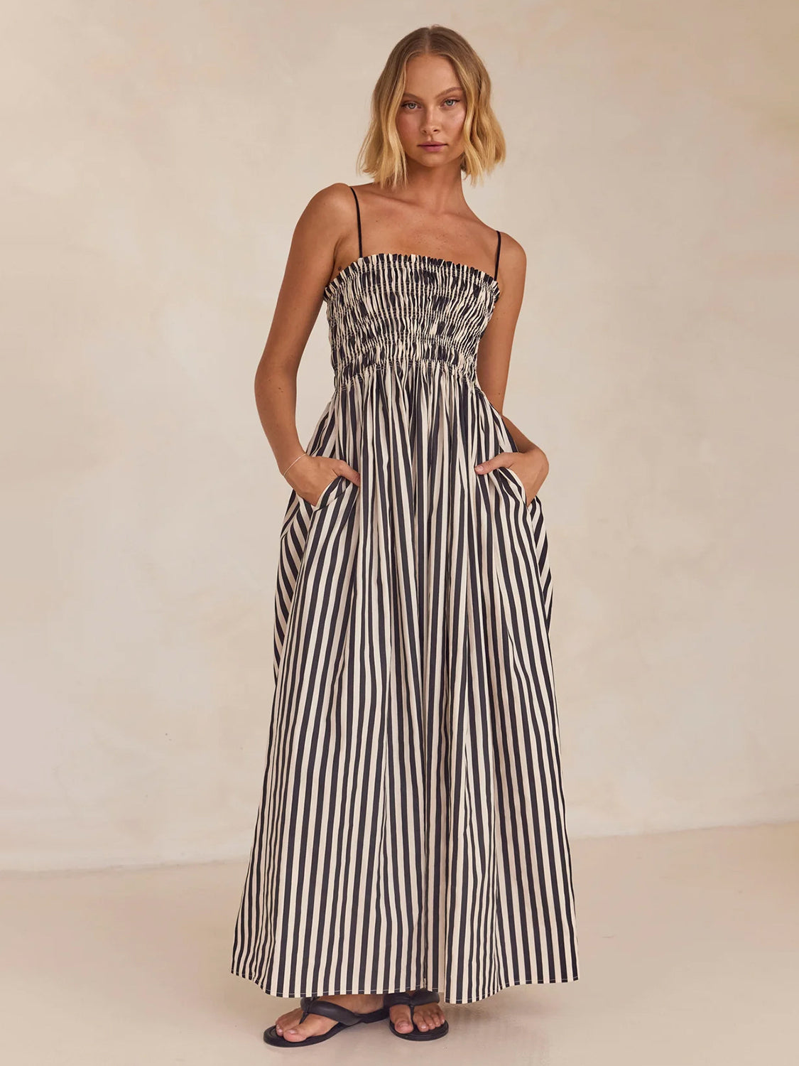 Striped Square Neck Beach Maxi Cami Dress