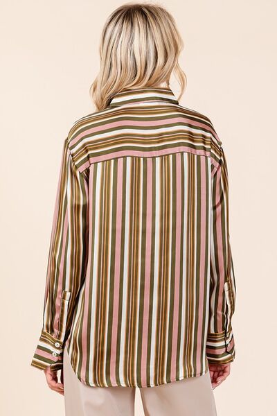 Striped Button Down Satin Resort Shirt