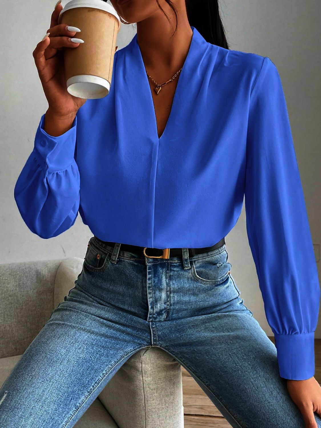 Classic V Neck Long Sleeve Shirt