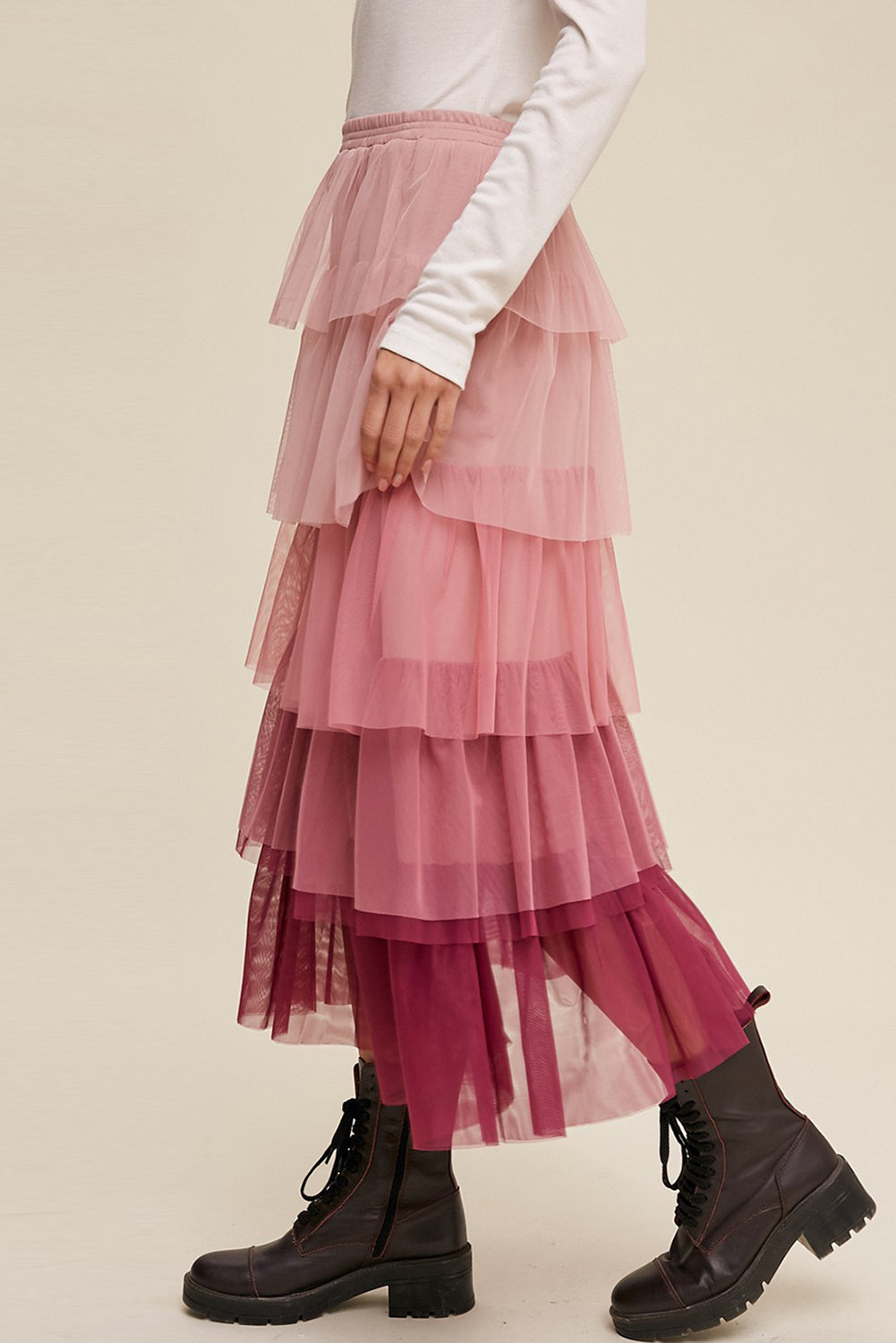 Elastic Waist Layered Tulle Boho Skirt