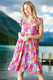 Full Size Floral Cap Sleeve Summer Dress