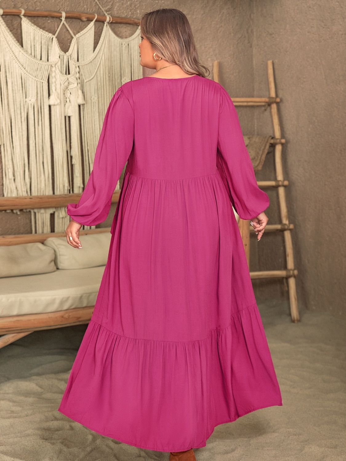 Plus Size Ruffled Pink Midi Dress