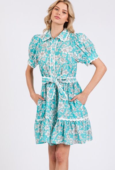 Floral Scalloped Mini Shirt Summer Dress