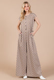 Checkered Half Button Cap Sleeve Resort Jumpsuit