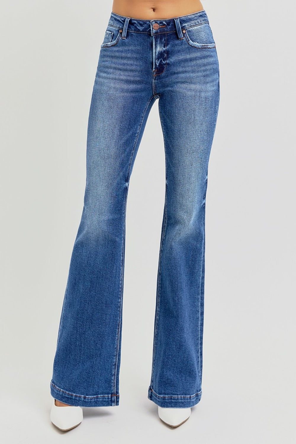 Full Size Low Rise Flare Jeans with Pockets