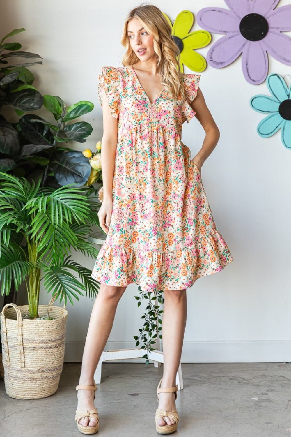 Full Size Floral Ruffled Summer Dress