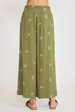 Full Size Embroidered Bow Wide Leg Boho Pants