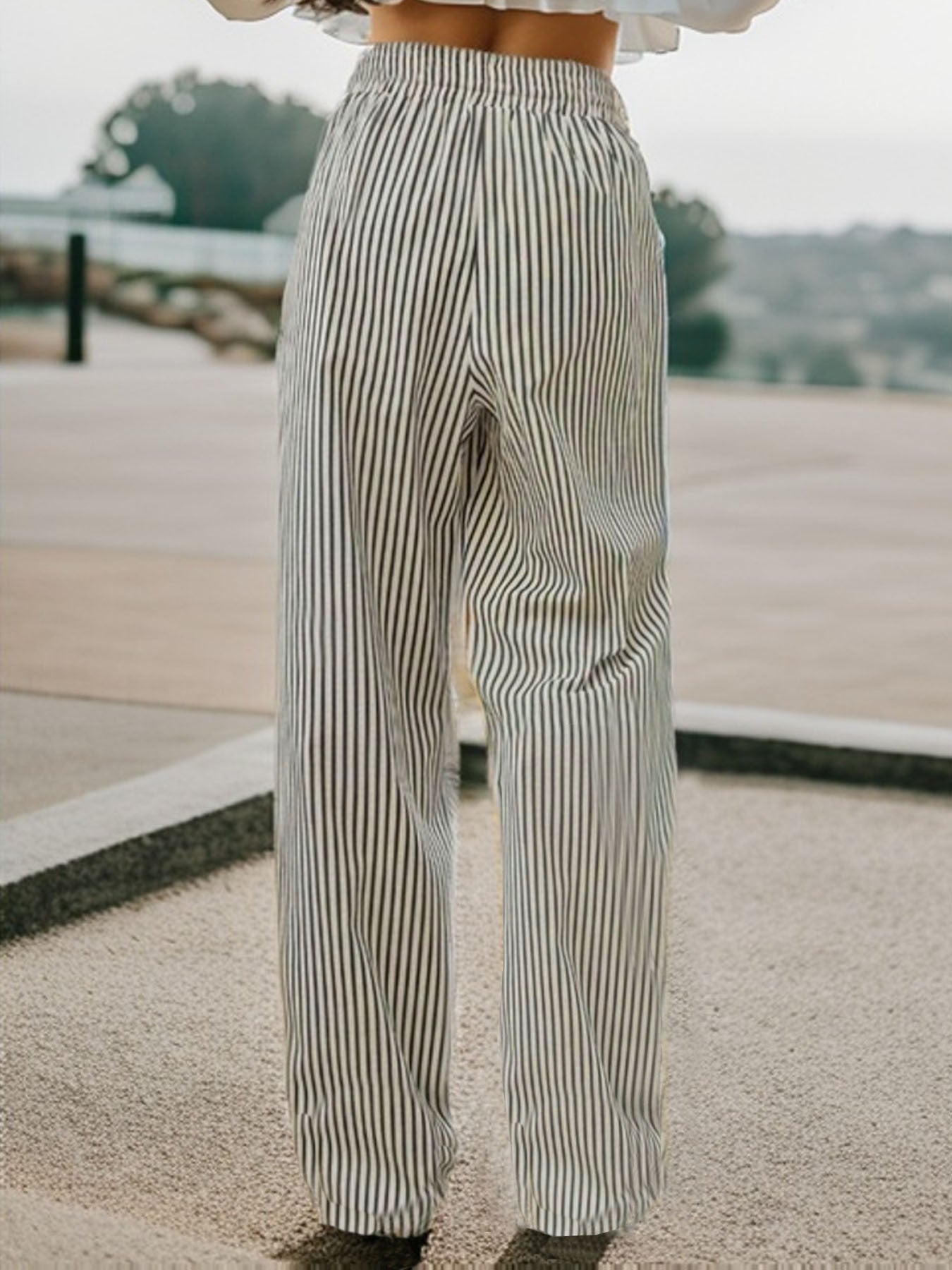 Drawstring Striped Elastic Waist Beach Pants