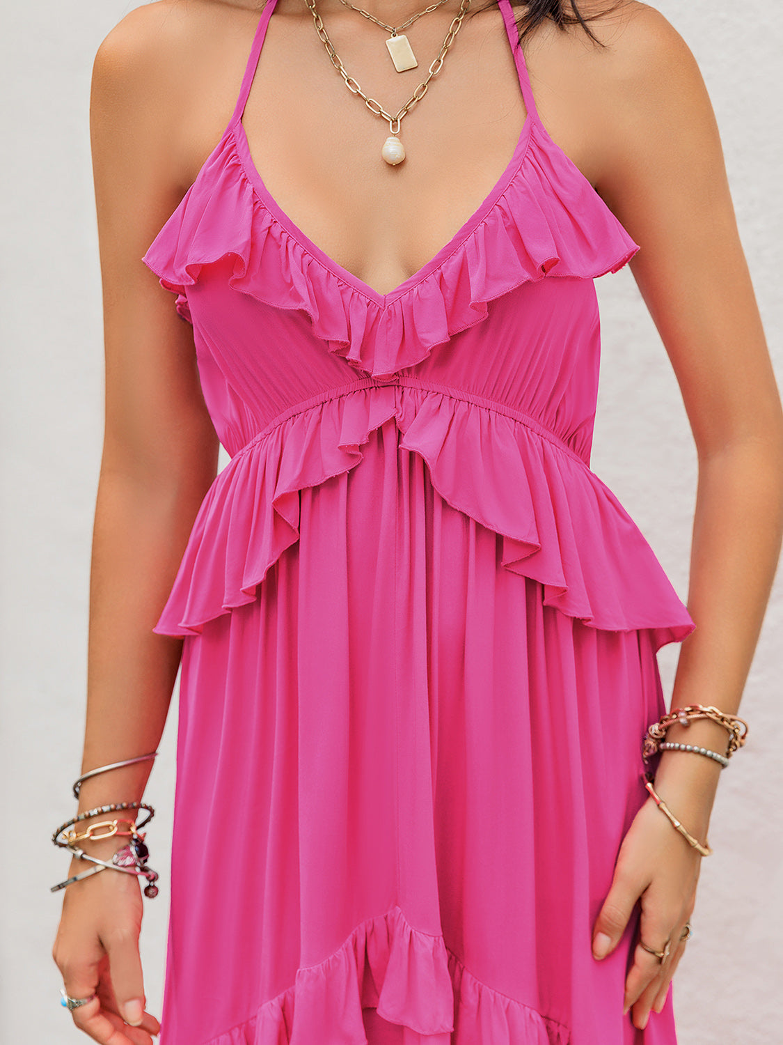 Ruffled Hot Pink Maxi Beach Dress