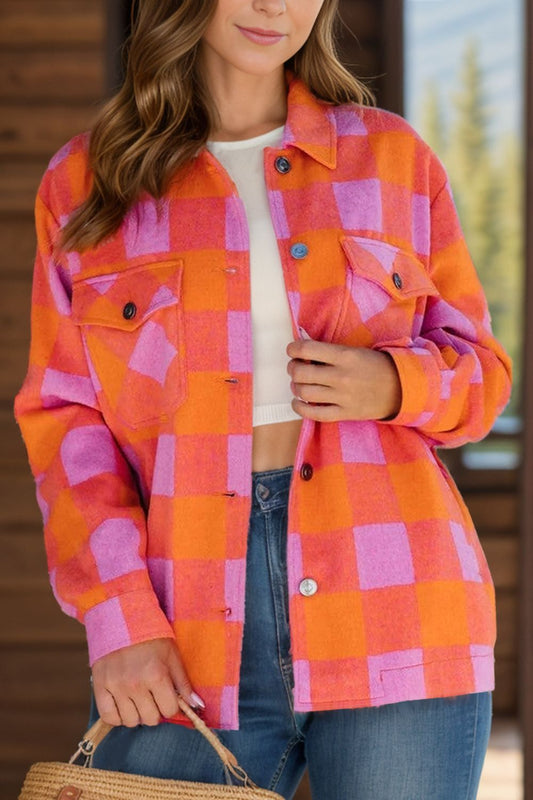 Plaid Button Up Long Sleeve Jacket