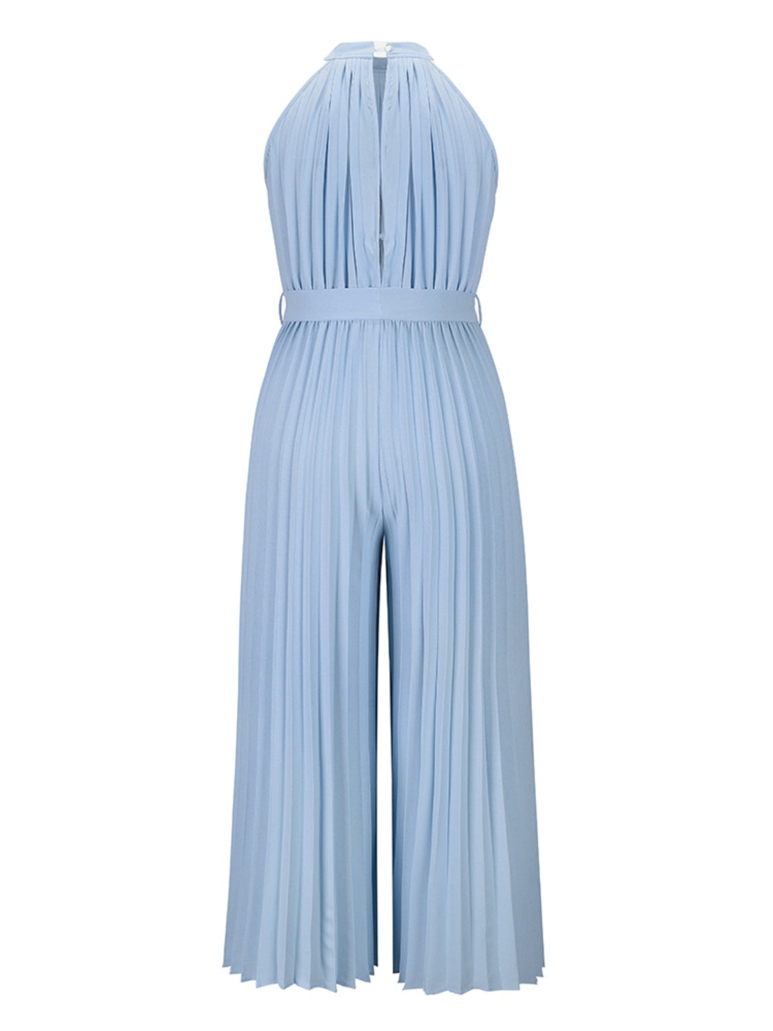 Tie Waist Pleated Sleeveless Resort Jumpsuit