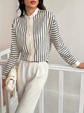 Striped Mock Neck Long Sleeve Resort Blouse