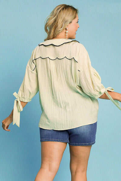 Full Size Embroidered Button Down Resort Blouse